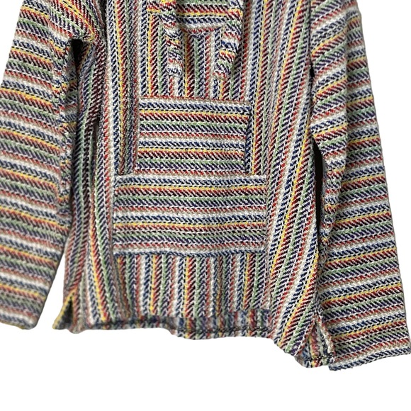 El Paso Unisex Striped Baja Hoodie Pullover Sweater Size L Colorful Beach Boho - Picture 5 of 8
